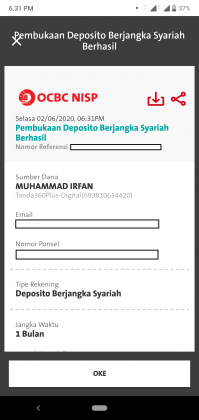 Pengalaman Deposito Syariah Rp 10 Juta di OCBC NISP via Aplikasi ONe Mobile (UPDATE: 2/8/20) 12