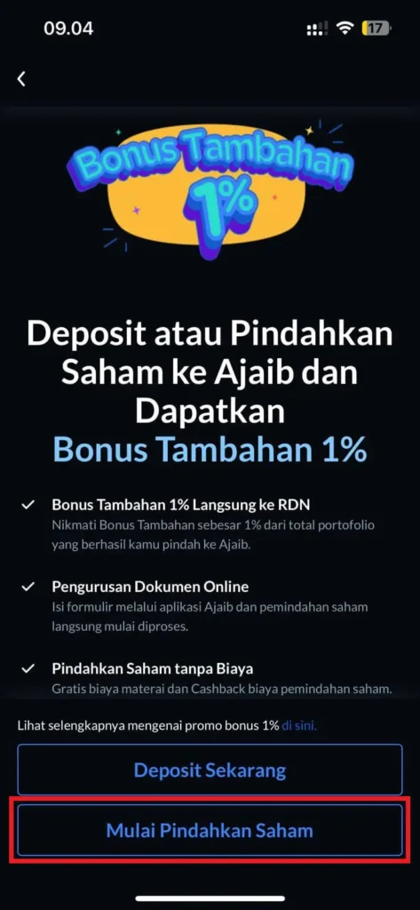 Top Up RDN atau Pindah Saham ke Ajaib Bisa Dapat Bonus Tambahan 1% 2