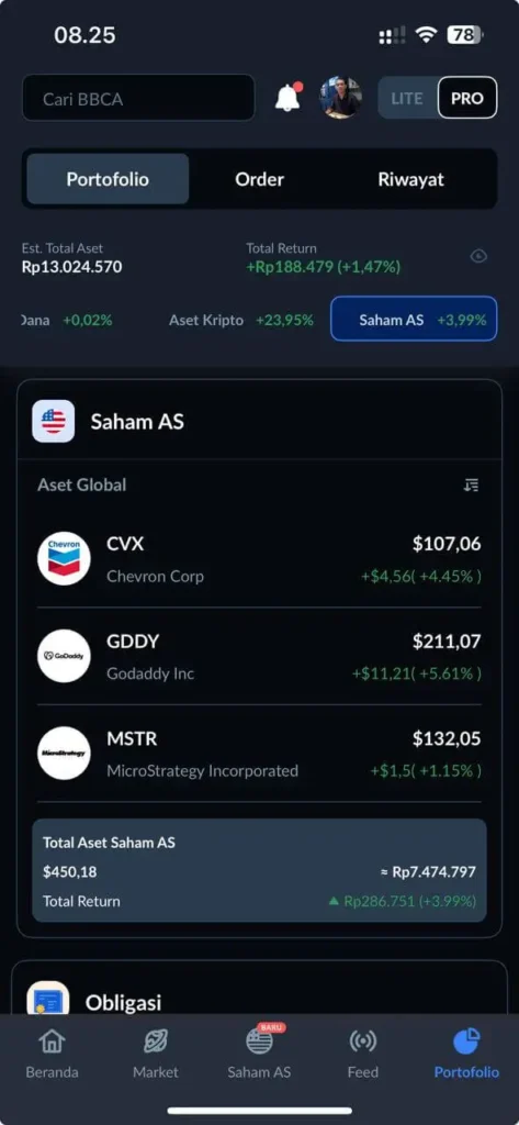 Investasi saham AS di Ajaib Pro